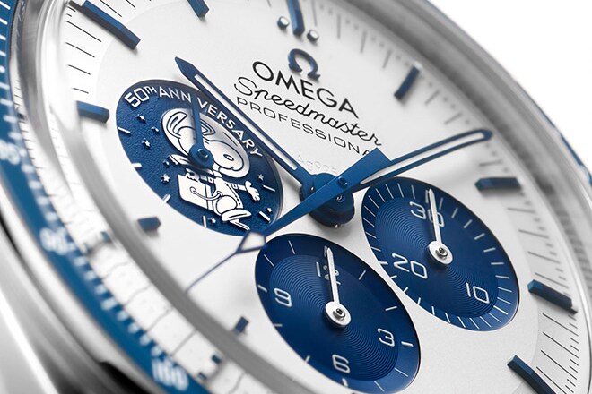 Omega Speedmaster Silver Snoopy Award 50th Anniversary Swatch